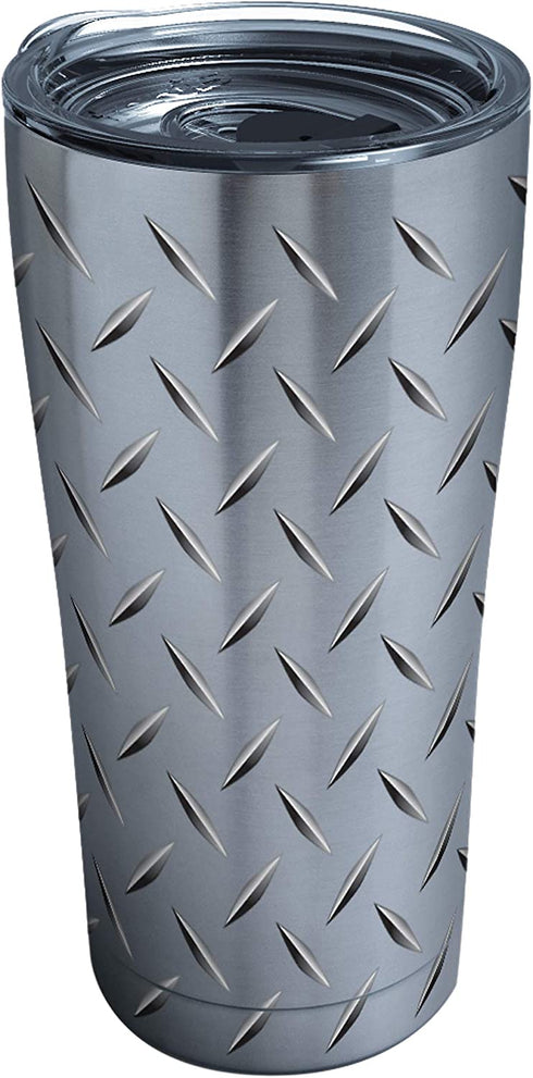 Tervis Diamond Plate Stainless Steel Tumbler with Clear and Black Hammer Lid 20oz, Silver
