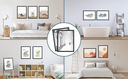 Picture Frame 10x12 Black Picture Frames Set of 2, Display Pictures 7x9 with Mat or 10x12 Without Mat, Solid Wood Photo Frames for Wall or Tabletop Display,Black