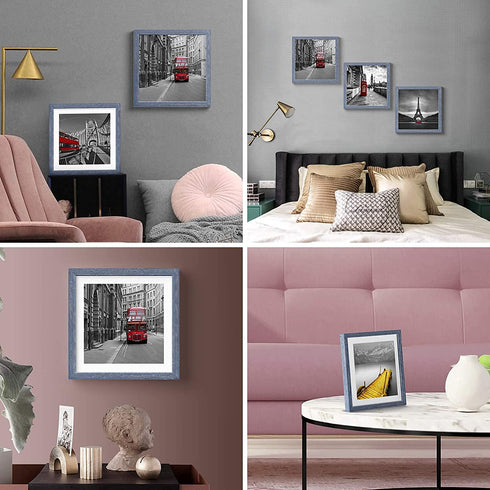 12x12 Picture Frames Wood Distressed Blue Display Pictures 10x10 or 8x8 with Mat or 12x12 without Mat - 12x12 Inch Square Photo Frames with 2 Mats for Wall or Tabletop Mount, 1 Pack