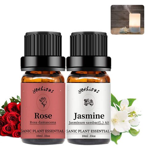yethious Rose Essential Oil Jasmine Essential Oil Rose Essential Oils Set 2 Pack Organic Rose Oil Essential Oil Undiluted Aromatherapy Oils for Diffuser, Perfume, Soap, Candle Making 2 X 10ML