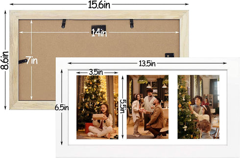 Golden State Art, 7x14 White Photo Wood Collage Frame, for (3) 4x6 Pictures, with White Mat & Real Glass