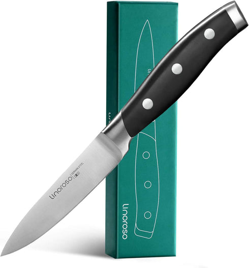 Linoroso Paring Knife 3.5 inch Small Kitchen Knife with Elegant Gift Box, Sharp Forged German Carbon Stainless Steel Fruit Knife, Full Tang, Ergonomic Handle-Classic Series