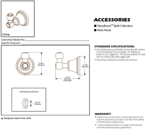 DELTA FAUCET 73235 Woodhurst Robe Hook, Chrome