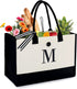 BeeGreen Initial Personalized Canvas Tote Bag 13oz with Inner Zipper Pocket Embroidery Beach Tote for Mother Day Teacher Gifts Birthday Wedding Monogram Large Cute Gift for Women Friends Bride Ladies School Utility Tote Bag M