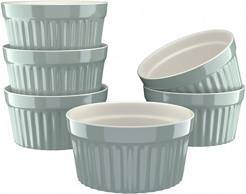 Kook 8 oz Porcelain Ramekins, Oven Safe, For Baking Pot Pies, Creme Brulee. Lava Cake, Set of 6 (Bay Leaf)