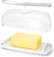 Butter Hub Extra Large Butter Dish with Lid and Knife, European Size Magnetic Butter Keeper, Easy Scoop, No Mess Lid, Plastic, Dishwasher Safe (Clear)