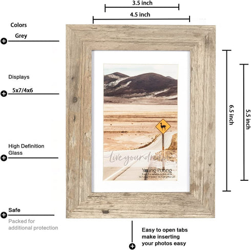 YOUNG POONG 5x7 Rustic Picture Frame for Table-Top Display and Wall Mounting Photo Frame(5x7-3Pack,Rotten Grey)