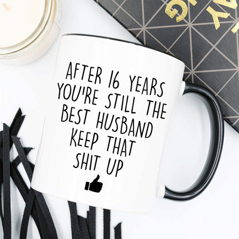 YouNique Designs 16 Year Anniversary Coffee Mug for Him, 11 Ounces, 16th Wedding Anniversary Cup For Husband, Sixteen Years, Sixteenth Year, 16th Year