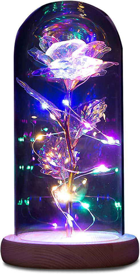 NewX Forever Galaxy Lighted Rose Flower Gift for Women, Beauty Led Rose Lamp in Glass Dome,Colorful Artificial Flowers Gift for Mother's Day,Birthday,Wedding Anniversary,Valentine's Day etc