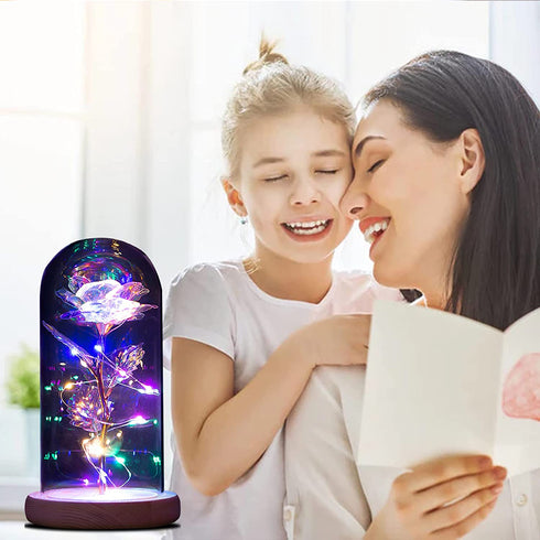 NewX Forever Galaxy Lighted Rose Flower Gift for Women, Beauty Led Rose Lamp in Glass Dome,Colorful Artificial Flowers Gift for Mother's Day,Birthday,Wedding Anniversary,Valentine's Day etc