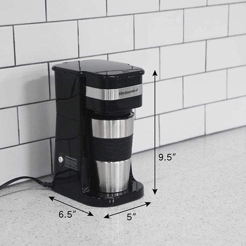 Elite Gourmet EHC111A Personal Single-Serve Compact Coffee Maker, with Pause N Serve, Reusable Filter, On/Off Switch, Water Level Indicator, 14-oz, Black