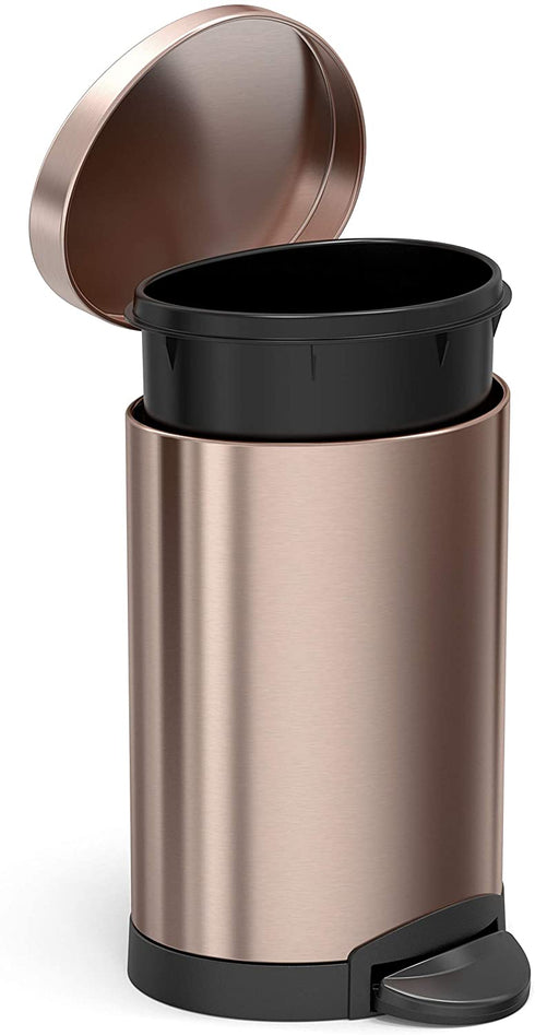simplehuman 6 Liter / 1.6 Gallon Semi-Round Bathroom Step Trash Can, Rose Gold Stainless Steel