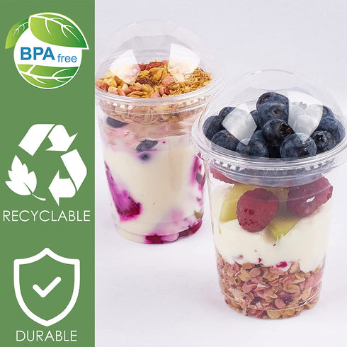 50Pack 12oz Clear Plastic Parfait Cups with Insert and Dome Lids (No Hole) Disposable Dessert Cups for Yogurt Fruit and Cereal Parfait