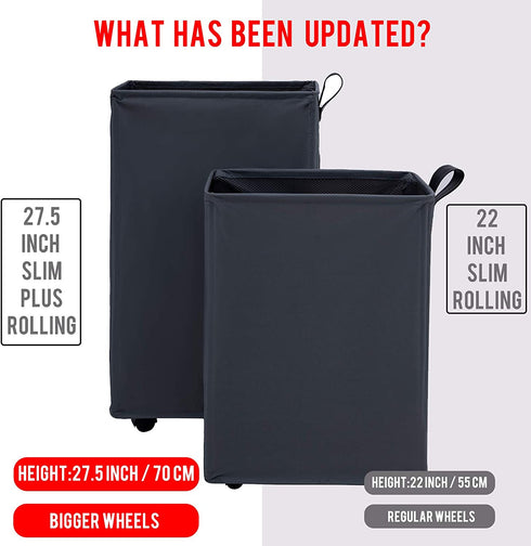 Laundry Baskets, Caroeas 22inch Slim Rolling Laundry Basket Collapsible Tall Slim Laundry Hamper with Washable & Breathable Mesh Liner Waterproof & Dustproof Laundry Cart on Wheels