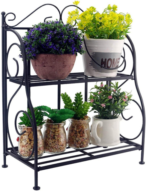 Sunnyglade Spice Rack, 2-Tier Foldable Shelf Rack Kitchen Bathroom Countertop, 2-Tier Standing Storage Organizer Spice Jars Bottle Shelf Holder Rack -Black