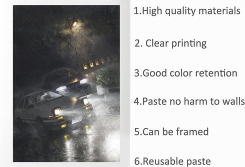 CENQCWARO Car Poster Initial D JDM AE86 Drift Canvas Art Poster Picture Modern Office Family Bedroom Decorative Posters Gift Wall Decor Painting Posters 16x24hs(40x60cm), 16x24