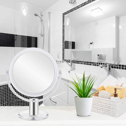 Magnifying Makeup Mirror Double Sided - Fabuday 7 Inch Tabletop Mirror with 1X & 10X Magnification, Magnified Desk Mirror for Makeup, Cosmetic Vanity Mirror with Stand and 360° Rotation, Acrylic