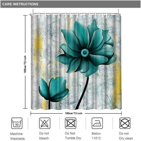 Zlove Blue Flower Shower Curtain Gold and Grey Artwork Waterproof Polyester Fabric Bath Curtain for Bathroom Decor with 12 Pack Plastic Hooks 72x72inch
