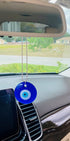 Lucky Blue Evil Eye Hanging Glass Amulet, Evil Eye Represents The All Seeing Eye of God Symbol, Glass on a Silver Chain, Beautiful Accessory for Car, Home, Great Gift - 2.4€? X 5.7€?
