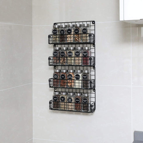 Spice Racks for Cabinet,Wall Mounted 4-Tier Stackable Black Iron Wire Hanging Spice Rack Organizer Storage,Great for Kitchen Cabinet, Cupboard,Pantry Door and More(Patent No.:D909138S)