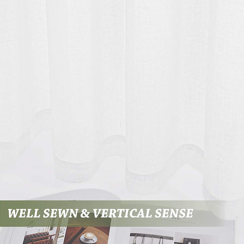 RYB HOME White Sheer Curtains 96 inch - Faux Linen Blend Semi Sheer Curtains Soft Light & Airy Privacy Sheers for Bedroom Living Room Canopy Bed Bathroom, 52 inch Wide x 96 inches Long, 2 Pcs