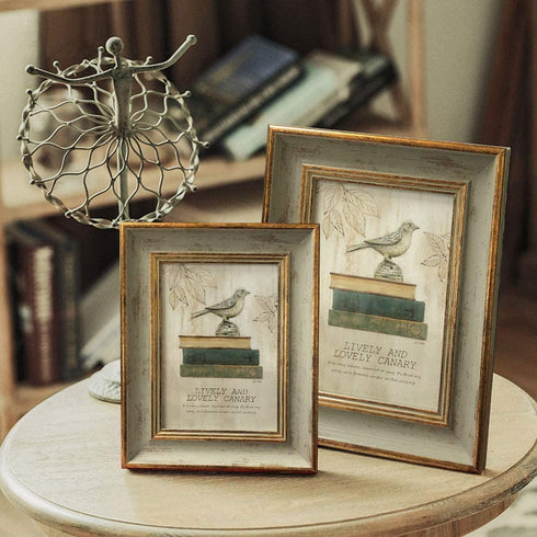 Afuly 5x7 Vintage Picture Frame Antique Photo Frames Retro Green and Gold Singleton Glass Tabletop Display Wall Mount Wedding Gifts Unique Gifts for Grandma