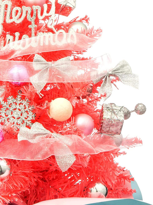 20'/50cm Mini Pink Christmas Tree,Artificial Small Christmas Tree with Led Lights/Ornaments, Tabletop Christmas Tree for Kids Christmas Decoration Gifts(Pink)