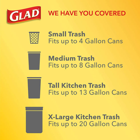 Glad® ForceFlex Tall Kitchen Drawstring Trash Bags 13 Gallon White Trash Bag, Gain Original scent with Febreze Freshness 40 Count (Package May Vary)