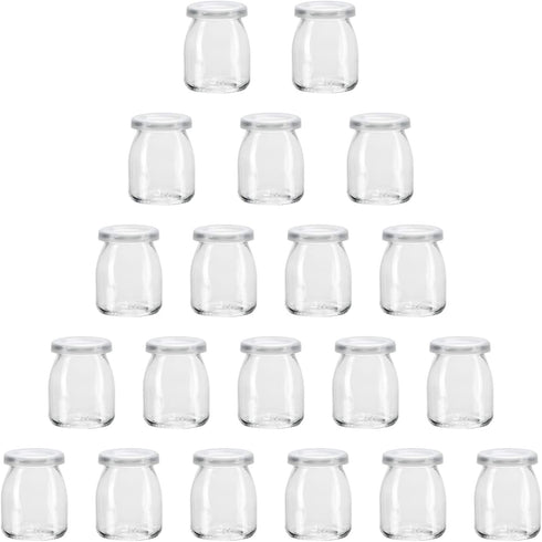 Encheng 7 oz Clear Glass Jars With Lids,Glass Yogurt Container With Lids(PE),Replacement Glass Pudding Jars Yogurt Jars,Glass Container With Twine n Tag For Milk,Jams,Jelly,Mousse,Dishwaresafe 20 Pack