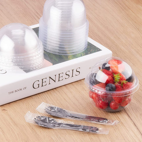50 Pack 9oz Plastic Clear Dessert Cups with Dome Lids No Hole Disposable Snack Bowls for Ice Cream, Cake, Fruit, Parfait, Pudding and Jello Shot