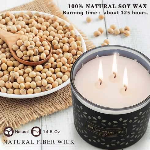 3 Wick Lavender Candle, Stress Relief Gifts for Women, Soy Candles for Home Scented,14.6 Oz 125 H Long Lasting Large Jar Candles