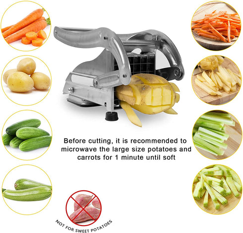 GKDOMS French Fries Cutter, Potato Slicer Stainless Steel Potato Vegetable Fruit Cutter Non-slip Suction Base French Fries Cutter Food Slicer, 1/2-Inch Blade Fries Maker for Potatoes Carrots Cucumbers