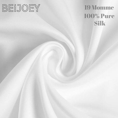 BEIJOEY 100% Mulberry Silk Pillowcase 2 Pack for Hair and Skin,19 Momme 600 Thread Count Natural Silk Pillow Cover Set of 2,with Hidden Zipper,Soft Breathable Smooth (White, Standard 20''x26'')