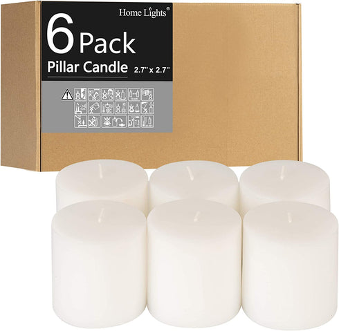 Pillar Candles - 3x3 inch | 25 Hours Burning, 6 Count - White Unscented Smokeless European Pillar Candles - Perfect for Wedding, Parties, Spas, Home Gatherings and Dinner