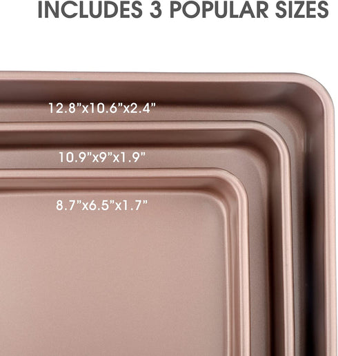 IAXSEE 3-Piece Deep Toaster Oven Tray ‹Oven Pans Baking Pans Roasting Try Set Cookie Sheet Nonstick Set Bakeware Baking Sheets for oven,13 in 11in & 9in