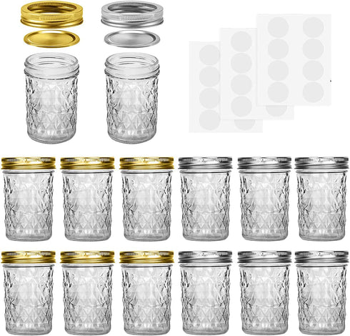 Mason Jars, 8 OZ Mason Jars Canning Jars Jelly Jars With Regular Lids and Bands, Ideal for Jam, Honey, Wedding Favors, Shower Favors, Baby Foods, DIY Magnetic Spice Jars, 12 Pack by SPANLA
