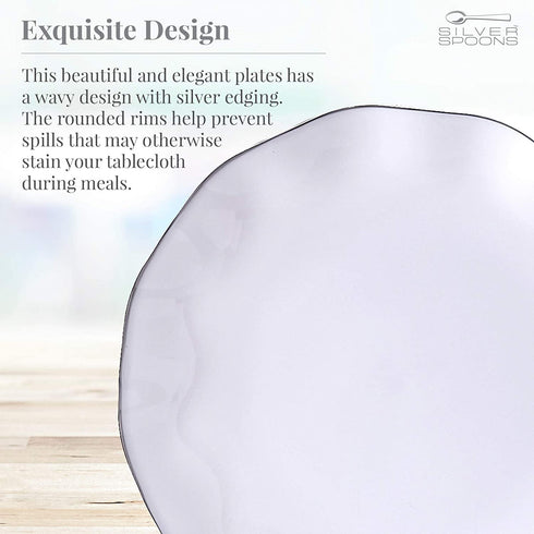 DISPOSABLE DESSERT PLATES | 20 pc | Heavy Duty Plastic Dishes | Elegant Fine China Look | Veil - White (6€?)