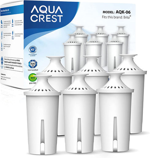 Replacement for Brita Water Filter, Pitchers and Dispensers, Classic OB03, Mavea 107007, and More, NSF, TœV SœD Certified Pitcher Water Filter, 1 Year Filter Supply, by AQUA CREST, 6 Count