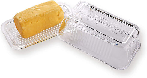 Clear Glass Butter Dishes with Covers - Classic 2-Piece Design Butter Keeper - Traditional Kitchen Accessory Dishwasher Safe
