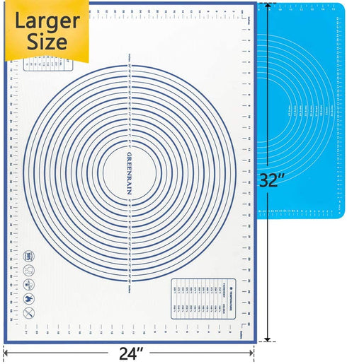 Large Silicone Pastry Mat Extra Thick Non Stick Baking Mat with Measurement Fondant Mat, Counter Mat, Dough Rolling Mat, Oven Liner, Pie Crust Mat (XXL-24''(W)*32''(L), 2#Blue)