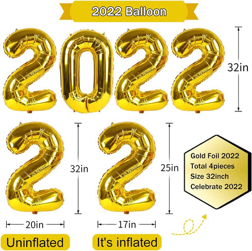 New Years Party Supplies, Graduation Party Decorations, Gold 2022 Balloons Latex Balloon Metallic Gold Fringe Curtain Paper Lanterns Paper Fans for Anniversary Grad New Years Eve Party (Black/Gold)