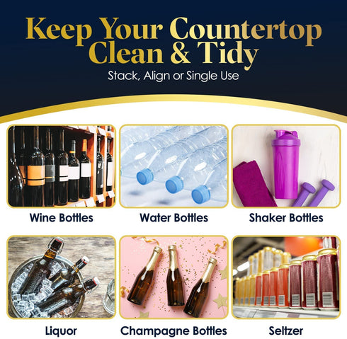 Homeries Wine & Water Bottle Organizer Holder Stackable Wine Rack for Kitchen Countertops, Table Top, Pantry, Fridge, Bars Acrylic, Free Standing Wine Shelf Holds Beer, Pop, Soda & Cans (4 Racks)