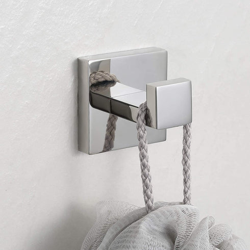 Bathroom Hooks, YGIVO Towel Robe/Coat Clothes Hook Chrome Polished SUS304 Stainless Steel Square Hanger Wall Hooks Heavy Duty for Bath Kitchen Bedroom Garage Hotel Wall Mounted 2 Pack