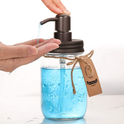 Mason Jar Bathroom Accessories Set 4 - Bronze - Mason Jar Soap Dispenser & 2 Apothecary Jars & Toothbrush Holder - Rustic Farmhouse Restroom, Bathroom Home Decor Clearance, Countertop Vanity Organizer