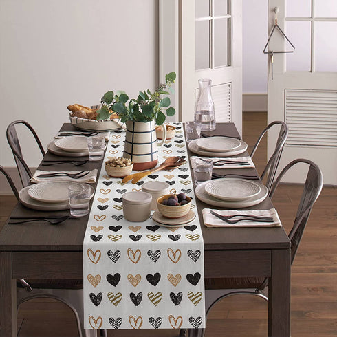 ALAGO Valentine Table Runner Love Heart Shapes Hand Draw Table Linens Cotton Non-Slip Runners for Home Kitchen Party Wedding Decorations 14" x 72", Valentine's Day Love Heart Table Runner