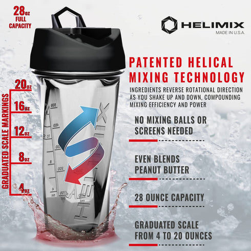 Helimix Vortex Blender Shaker Bottle 28oz | No Blending Ball or Whisk | USA Made | Portable Pre Workout Whey Protein Drink Shaker Cup | Mixes Cocktails Smoothies Shakes | Dishwasher Safe