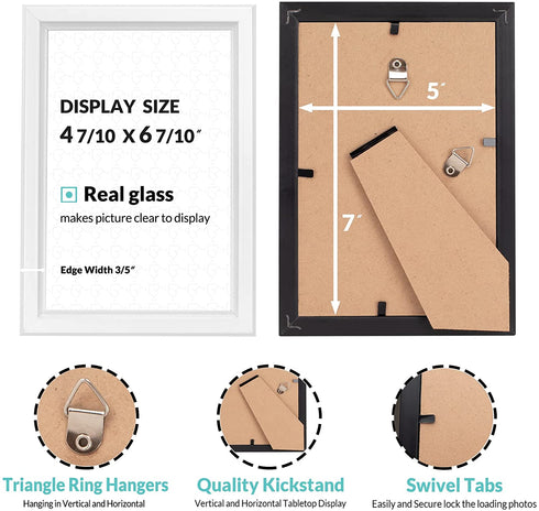 LaVie Home 5x7 Picture Frames (6 Pack, White) Simple Designed Photo Frame with High Definition Glass for Wall Mount & Table Top Display, Set of 6 Classic Collection