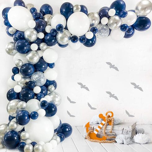 Bloonsy Navy Blue Balloon Garland Kit | Balloon Arch Kit for Baby Boy Shower | 120 Pack | Navy Blue and Silver Balloons