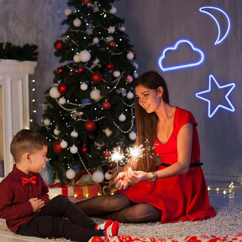 Star Moon and Cloud Neon Signs Decorative LED Light Art Battery or USB Operated Wall Neon Light Decor for Christmas, Birthday Party, Wedding, Outdoor Activities (Blue)