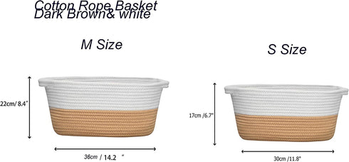 Dog Toy Basket White Brown Cotton Rope Basket Shallow Cute Pet Toy Storage Bin Home Storage Woven Basket for Living Room Clothes Towel Blanket Item Storage Basket